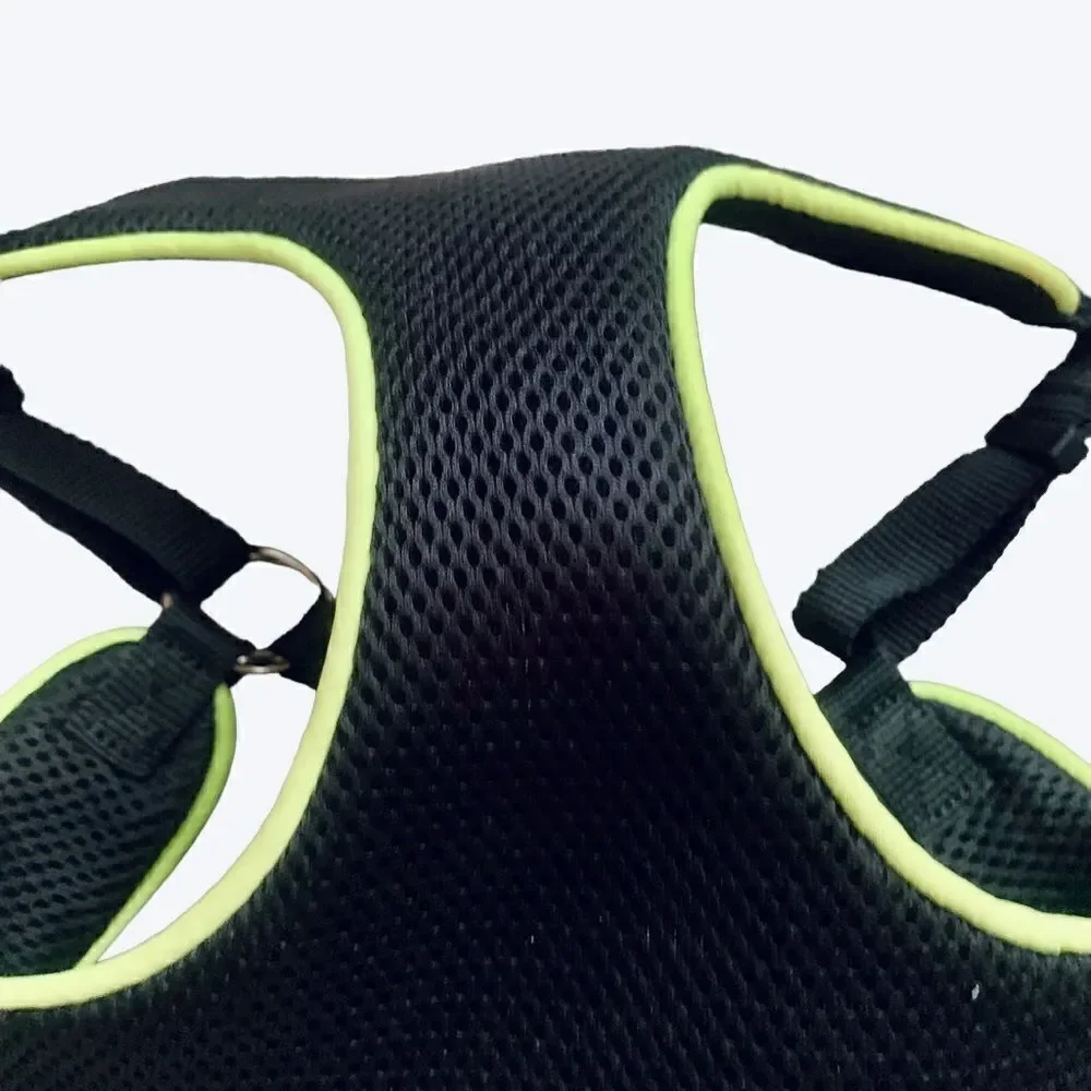 Black Mesh Neon Green Trimmed  Dog Harness Size Medium
